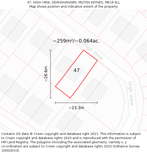 47, HIGH VIEW, DEANSHANGER, MILTON KEYNES, MK19 6LL: Plot and title map