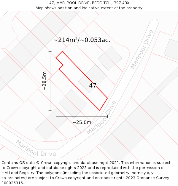 47, MARLPOOL DRIVE, REDDITCH, B97 4RX: Plot and title map
