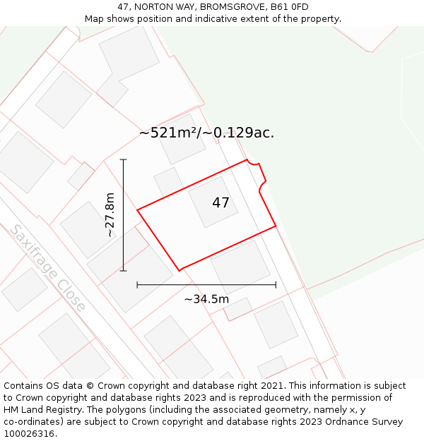 47, NORTON WAY, BROMSGROVE, B61 0FD: Plot and title map