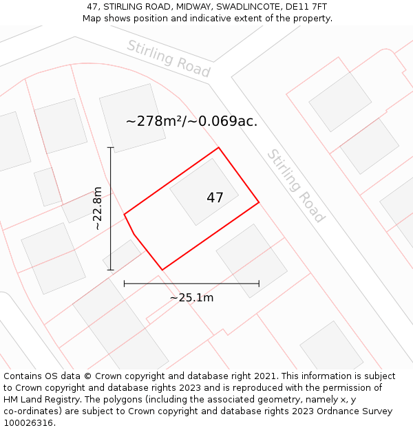 47, STIRLING ROAD, MIDWAY, SWADLINCOTE, DE11 7FT: Plot and title map