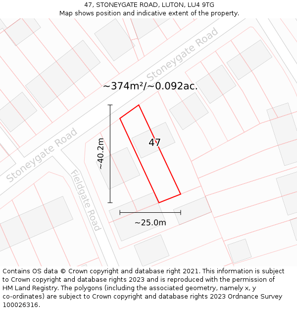47, STONEYGATE ROAD, LUTON, LU4 9TG: Plot and title map