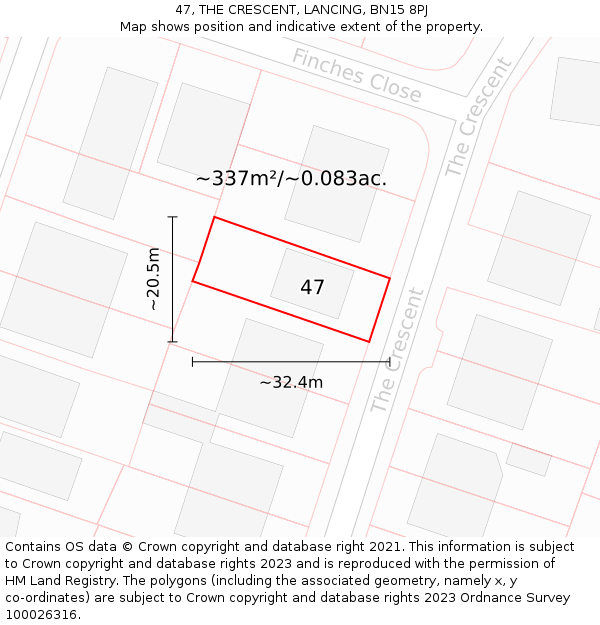47, THE CRESCENT, LANCING, BN15 8PJ: Plot and title map