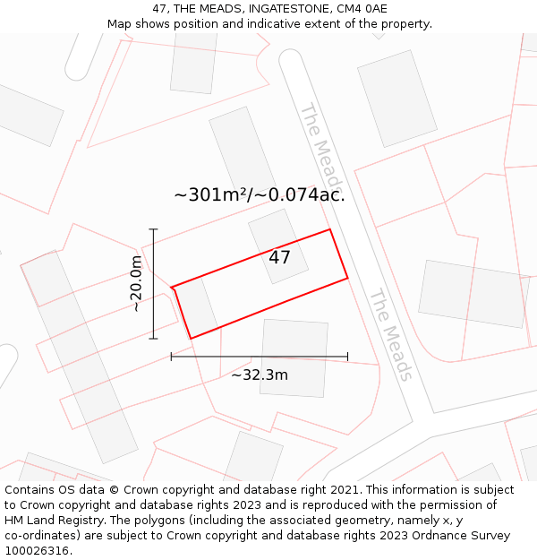 47, THE MEADS, INGATESTONE, CM4 0AE: Plot and title map