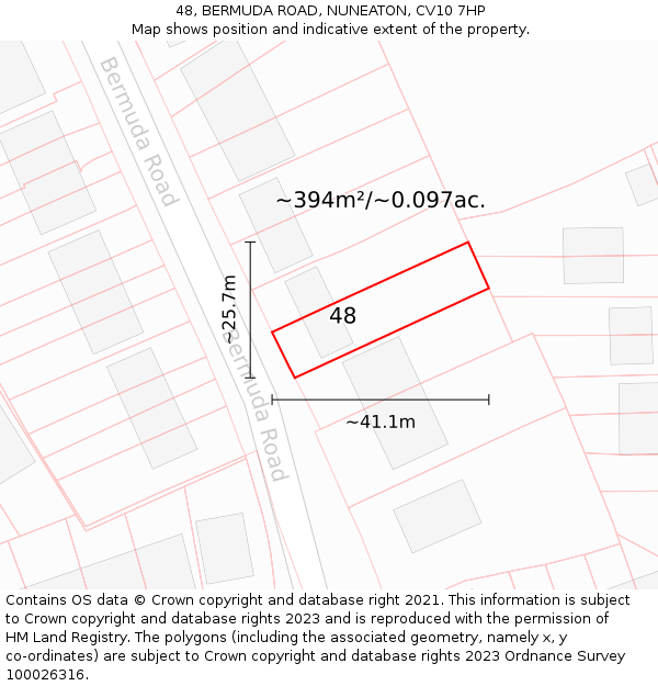 48, BERMUDA ROAD, NUNEATON, CV10 7HP: Plot and title map