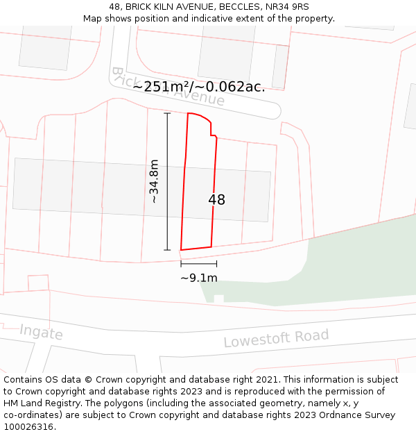 48, BRICK KILN AVENUE, BECCLES, NR34 9RS: Plot and title map