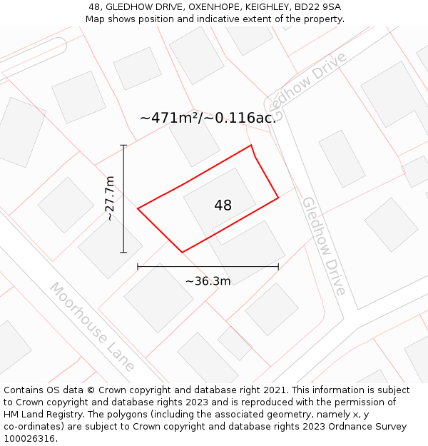 48, GLEDHOW DRIVE, OXENHOPE, KEIGHLEY, BD22 9SA: Plot and title map
