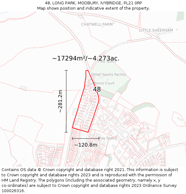 48, LONG PARK, MODBURY, IVYBRIDGE, PL21 0RP: Plot and title map
