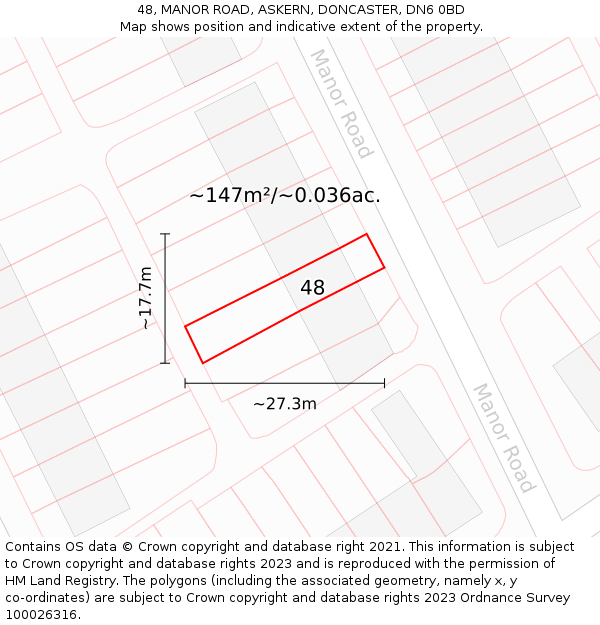 48, MANOR ROAD, ASKERN, DONCASTER, DN6 0BD: Plot and title map