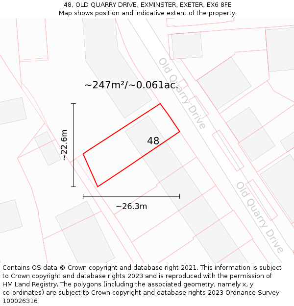 48, OLD QUARRY DRIVE, EXMINSTER, EXETER, EX6 8FE: Plot and title map