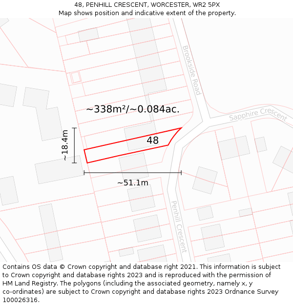 48, PENHILL CRESCENT, WORCESTER, WR2 5PX: Plot and title map