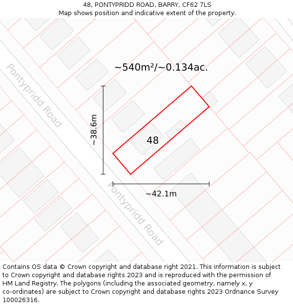 48, PONTYPRIDD ROAD, BARRY, CF62 7LS: Plot and title map
