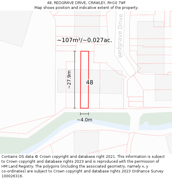 48, REDGRAVE DRIVE, CRAWLEY, RH10 7WF: Plot and title map