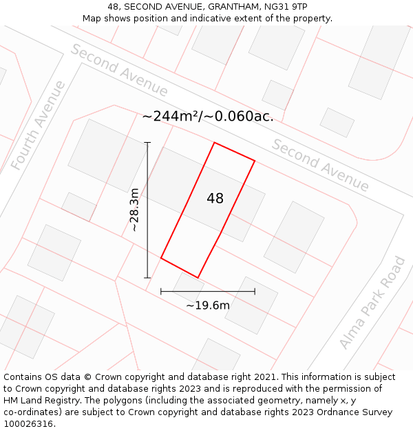 48, SECOND AVENUE, GRANTHAM, NG31 9TP: Plot and title map