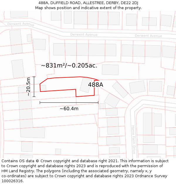 488A, DUFFIELD ROAD, ALLESTREE, DERBY, DE22 2DJ: Plot and title map