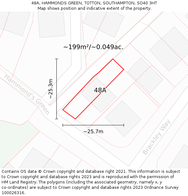 48A, HAMMONDS GREEN, TOTTON, SOUTHAMPTON, SO40 3HT: Plot and title map