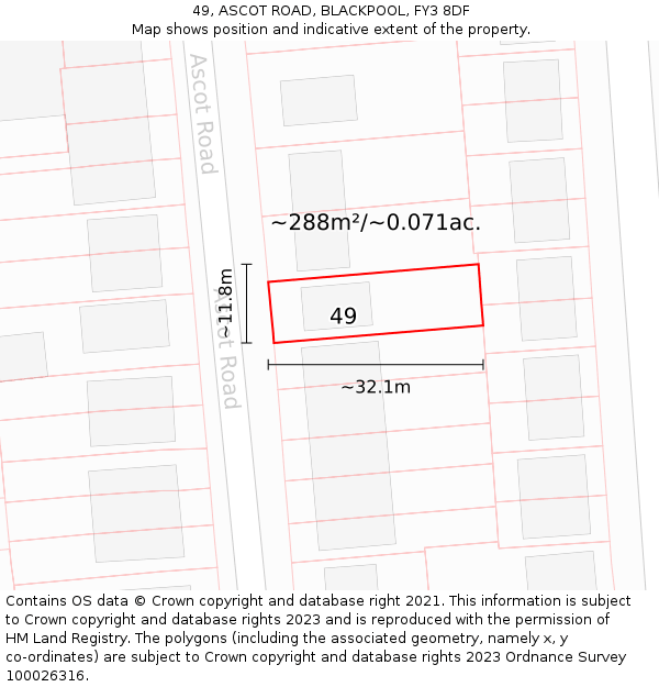 49, ASCOT ROAD, BLACKPOOL, FY3 8DF: Plot and title map