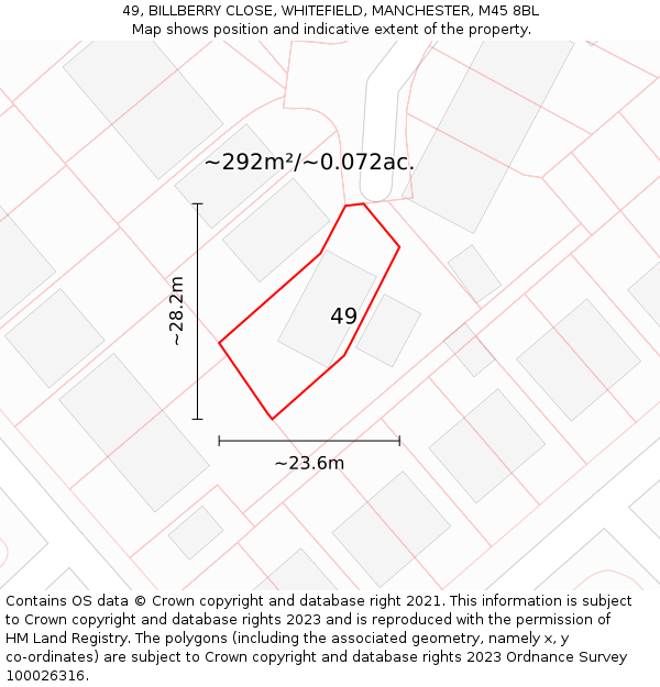 49, BILLBERRY CLOSE, WHITEFIELD, MANCHESTER, M45 8BL: Plot and title map