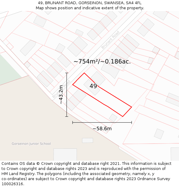 49, BRUNANT ROAD, GORSEINON, SWANSEA, SA4 4FL: Plot and title map