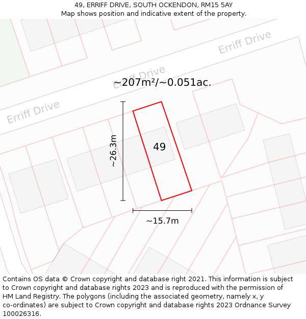 49, ERRIFF DRIVE, SOUTH OCKENDON, RM15 5AY: Plot and title map