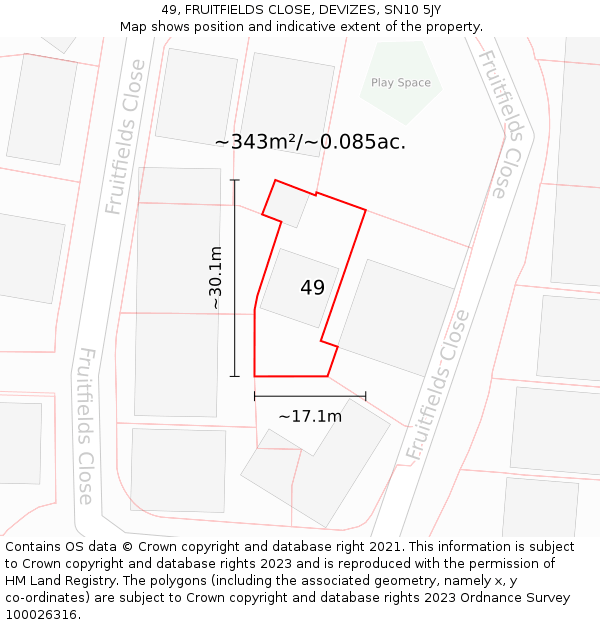 49, FRUITFIELDS CLOSE, DEVIZES, SN10 5JY: Plot and title map