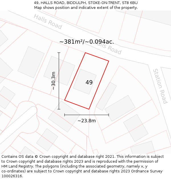49, HALLS ROAD, BIDDULPH, STOKE-ON-TRENT, ST8 6BU: Plot and title map