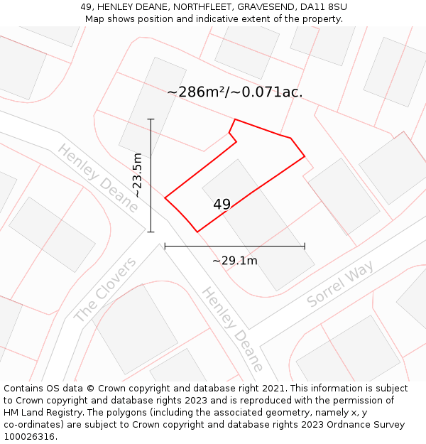 49, HENLEY DEANE, NORTHFLEET, GRAVESEND, DA11 8SU: Plot and title map