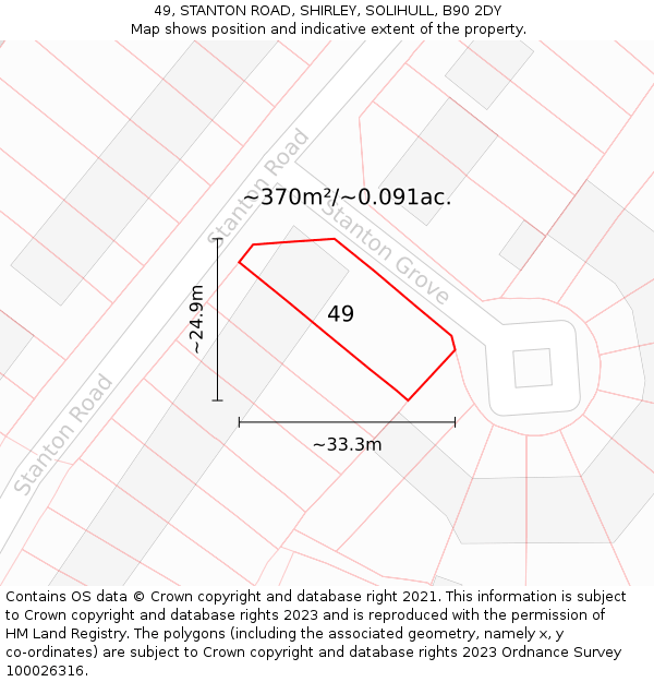 49, STANTON ROAD, SHIRLEY, SOLIHULL, B90 2DY: Plot and title map