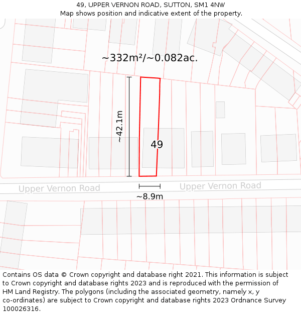 49, UPPER VERNON ROAD, SUTTON, SM1 4NW: Plot and title map