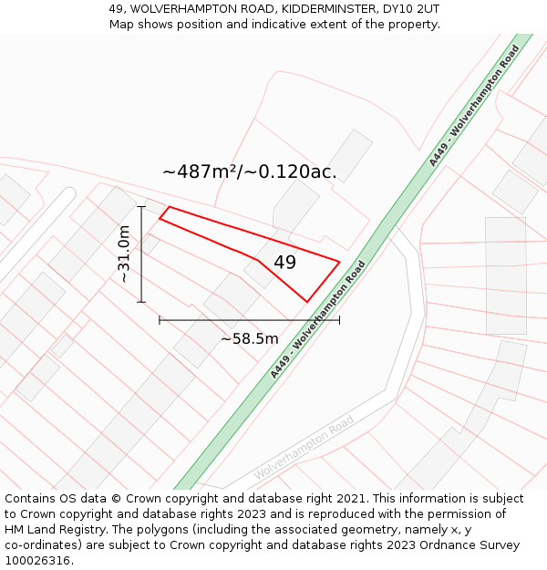 49, WOLVERHAMPTON ROAD, KIDDERMINSTER, DY10 2UT: Plot and title map