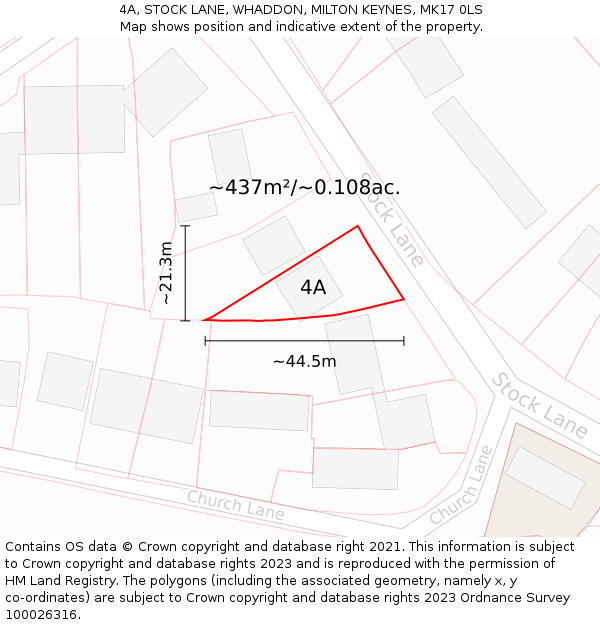 4A, STOCK LANE, WHADDON, MILTON KEYNES, MK17 0LS: Plot and title map
