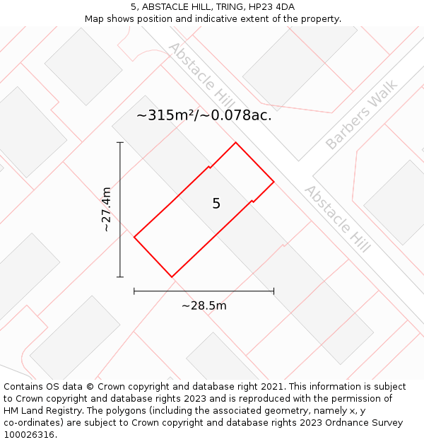 5, ABSTACLE HILL, TRING, HP23 4DA: Plot and title map