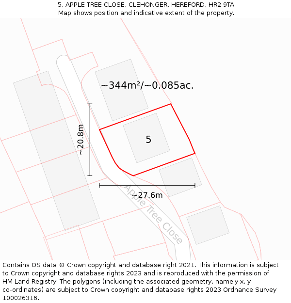 5, APPLE TREE CLOSE, CLEHONGER, HEREFORD, HR2 9TA: Plot and title map