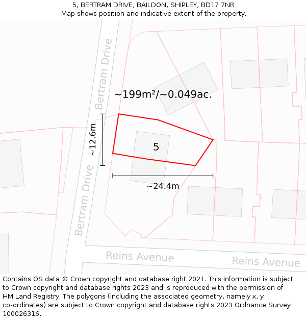 5, BERTRAM DRIVE, BAILDON, SHIPLEY, BD17 7NR: Plot and title map