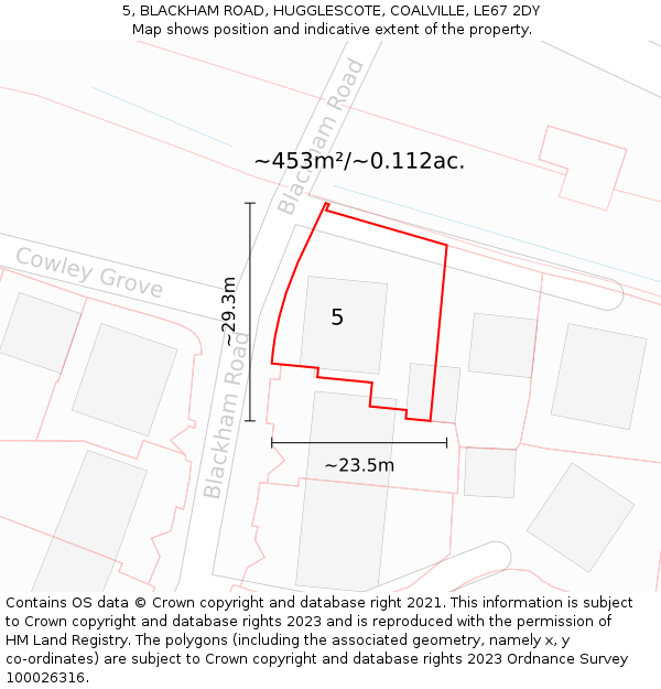 5, BLACKHAM ROAD, HUGGLESCOTE, COALVILLE, LE67 2DY: Plot and title map