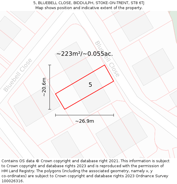 5, BLUEBELL CLOSE, BIDDULPH, STOKE-ON-TRENT, ST8 6TJ: Plot and title map