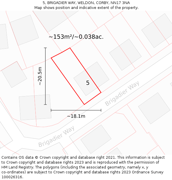 5, BRIGADIER WAY, WELDON, CORBY, NN17 3NA: Plot and title map