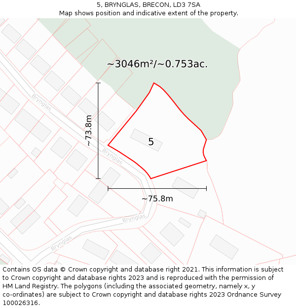 5, BRYNGLAS, BRECON, LD3 7SA: Plot and title map