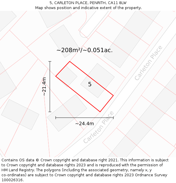 5, CARLETON PLACE, PENRITH, CA11 8LW: Plot and title map