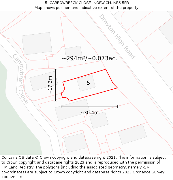 5, CARROWBRECK CLOSE, NORWICH, NR6 5FB: Plot and title map