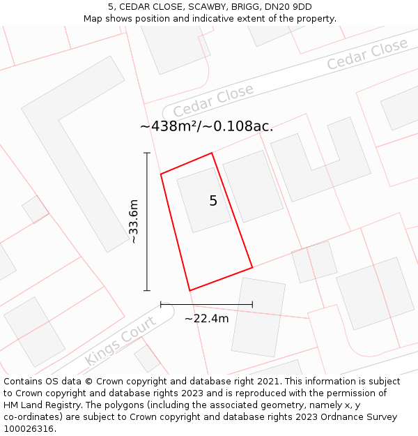5, CEDAR CLOSE, SCAWBY, BRIGG, DN20 9DD: Plot and title map