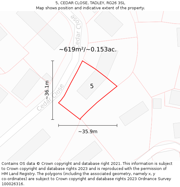 5, CEDAR CLOSE, TADLEY, RG26 3SL: Plot and title map