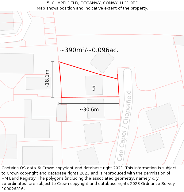 5, CHAPELFIELD, DEGANWY, CONWY, LL31 9BF: Plot and title map