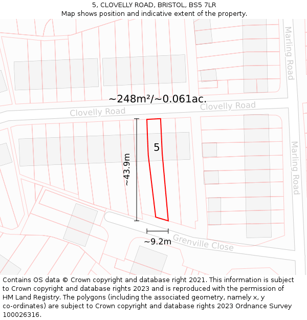 5, CLOVELLY ROAD, BRISTOL, BS5 7LR: Plot and title map