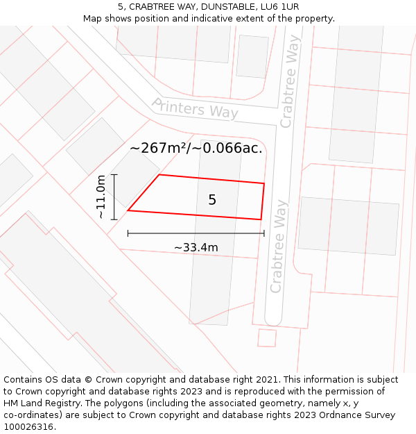 5, CRABTREE WAY, DUNSTABLE, LU6 1UR: Plot and title map