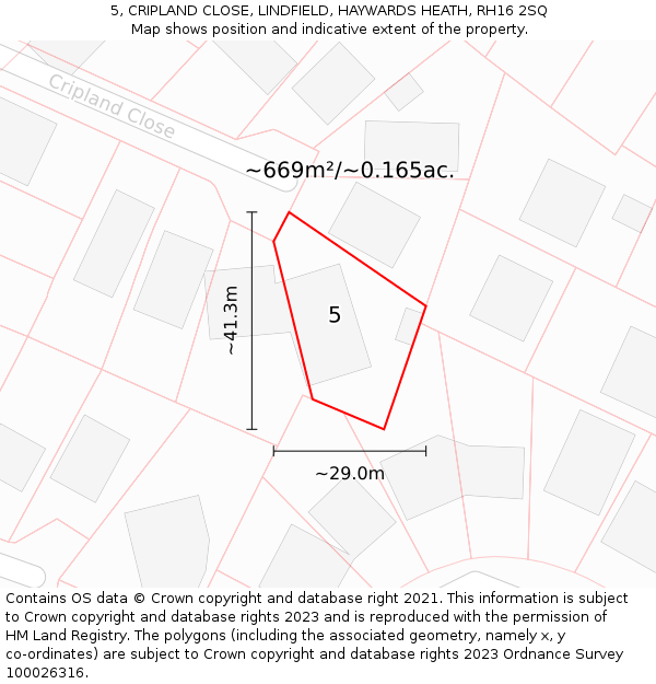 5, CRIPLAND CLOSE, LINDFIELD, HAYWARDS HEATH, RH16 2SQ: Plot and title map