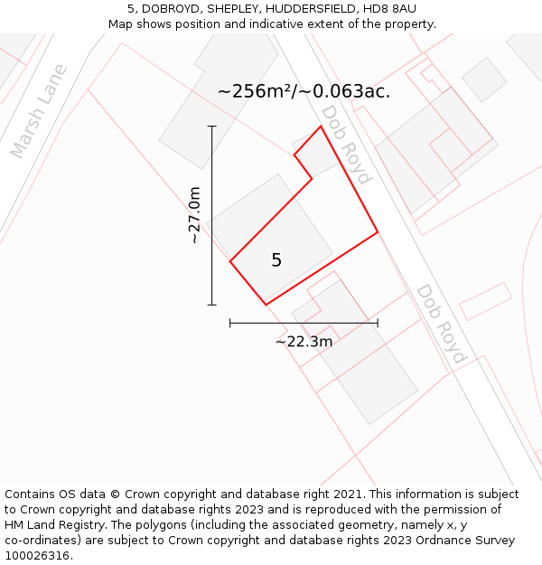 5, DOBROYD, SHEPLEY, HUDDERSFIELD, HD8 8AU: Plot and title map