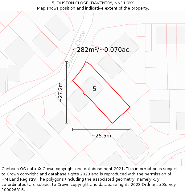 5, DUSTON CLOSE, DAVENTRY, NN11 9YX: Plot and title map