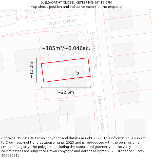 5, ELWORTHY CLOSE, KETTERING, NN15 6FN: Plot and title map