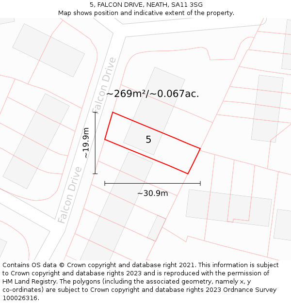 5, FALCON DRIVE, NEATH, SA11 3SG: Plot and title map