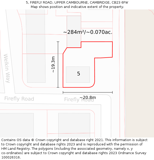 5, FIREFLY ROAD, UPPER CAMBOURNE, CAMBRIDGE, CB23 6FW: Plot and title map